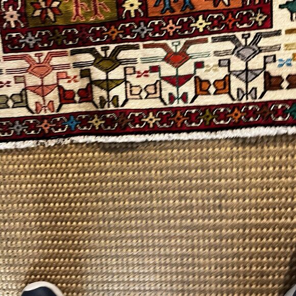 Silk Kilim-Sumak Geometric Area Rug Hand-Woven Tribal Carpet 38”x 27.5” - Picture 3 of 9